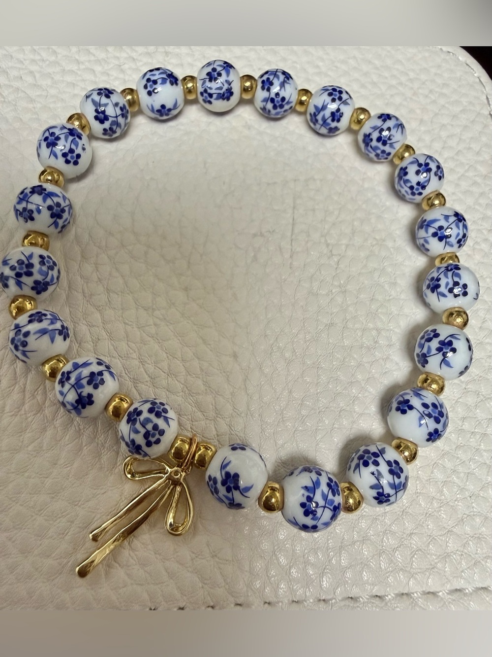Hand-Painted Porcelain Floral Beaded Bracelet with 18K Gold-Filled Accents